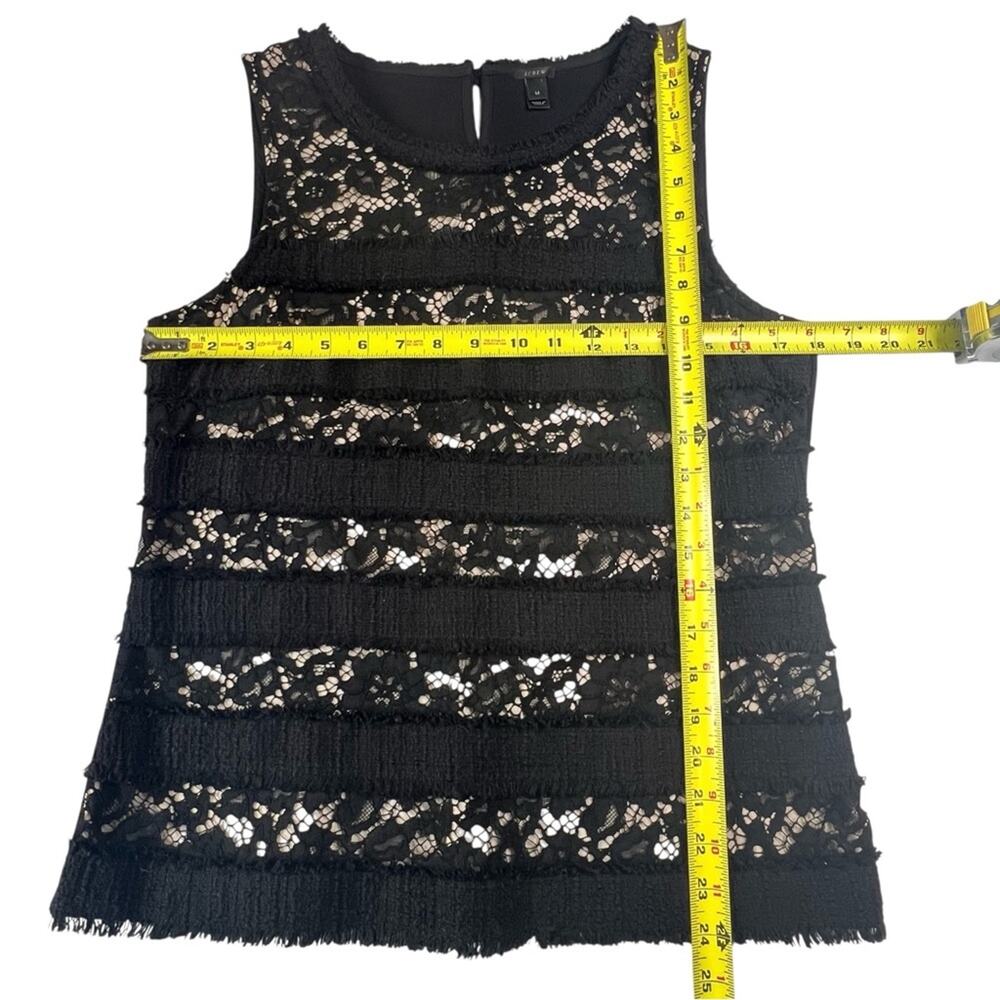 J Crew Fringy Tweed Lace Tank Top M Black Nude Eyelash Fringe Trim Blouse Career - Picture 5 of 8